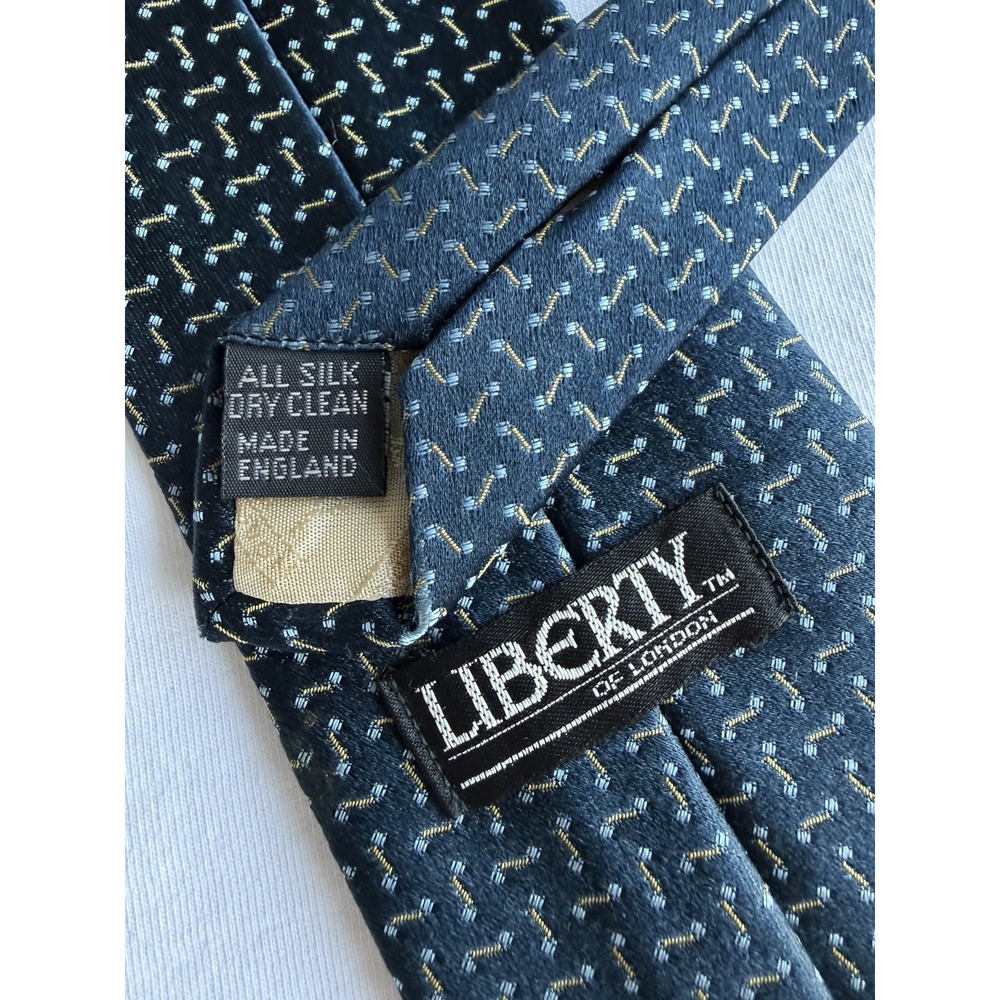 Liberty of London Vintage Navy Woven Jacquard Geometric 100% Silk Tie Necktie